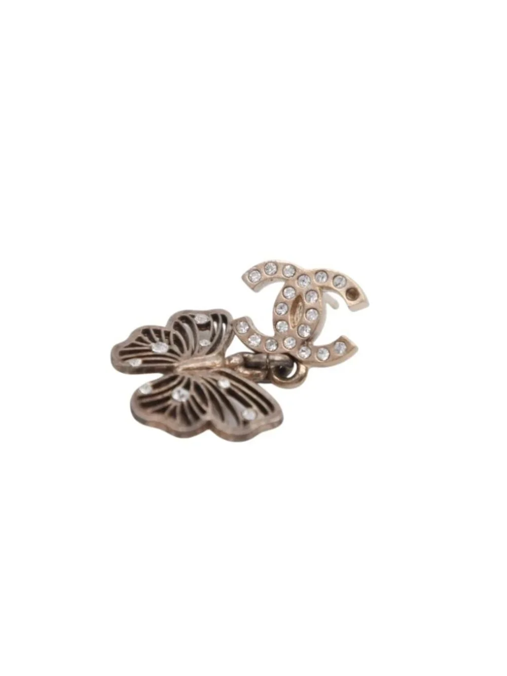 Chanel Rhinestone CC Logo Butterfly Earrings 11 Metal Gold